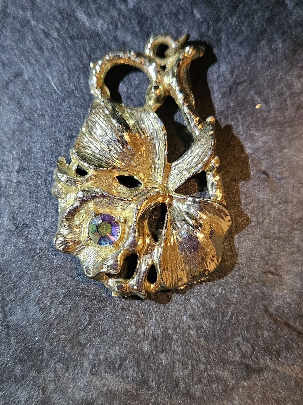 Vintage Gold-Tone Earrings And Pendant with Iridescent Crystal Clusters No Chain - Picture 3 of 5